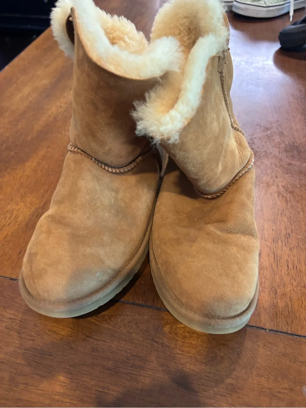 UGG Chestnut Suede Short Button Shearling Boots